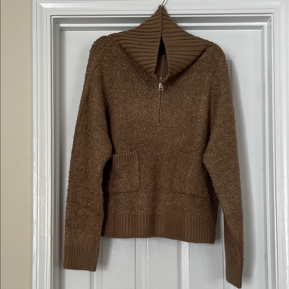 Carbon38 Never Worn Brown 1/2 Zip Boucle Sweater Size Large